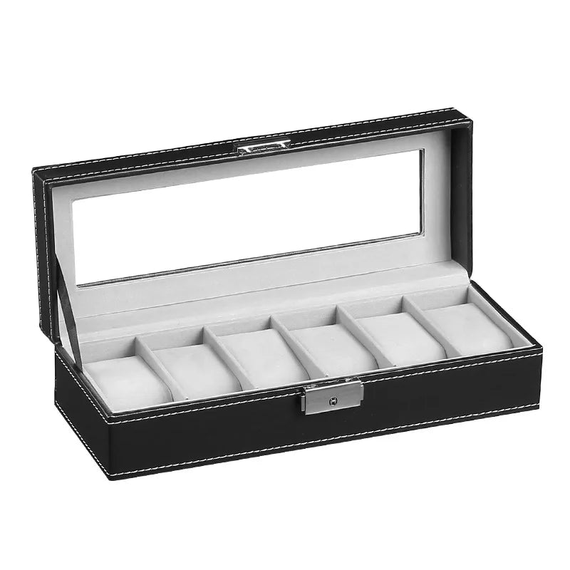 Boîte Montre Cuir Verre Noir Emplacements