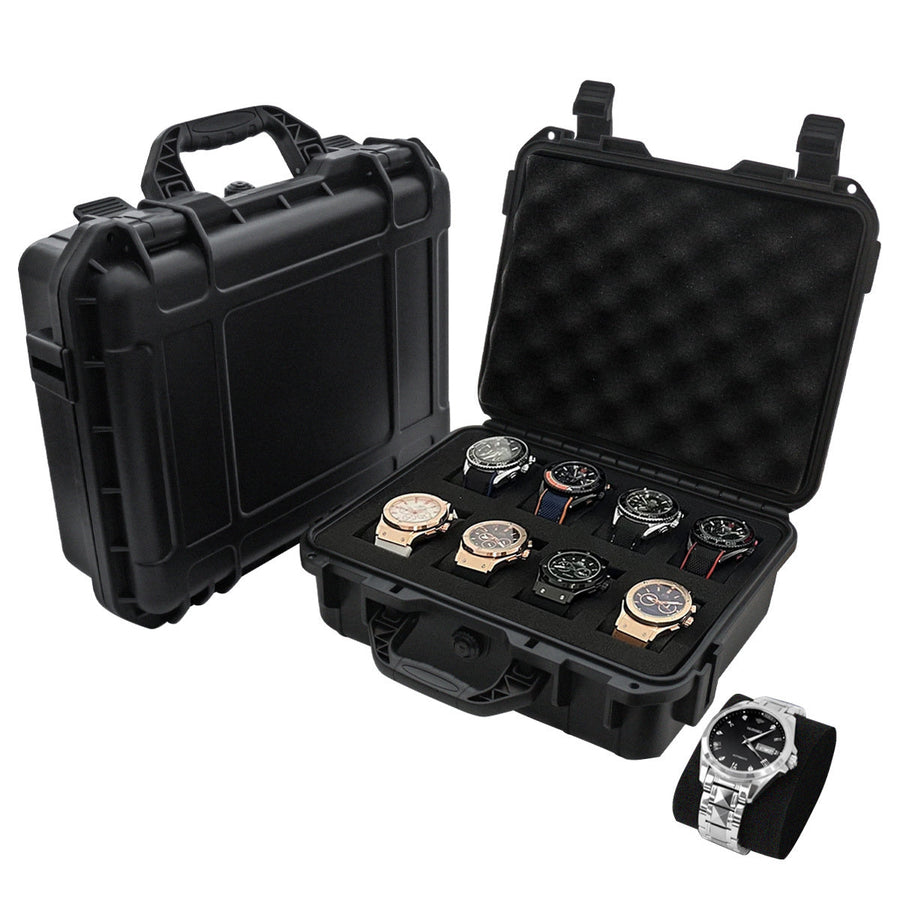 Boîte à montres valise rigide – valise ouverte avec dix montres