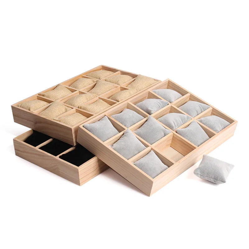 Présentoir Montre Bois Massif 12 Coussins