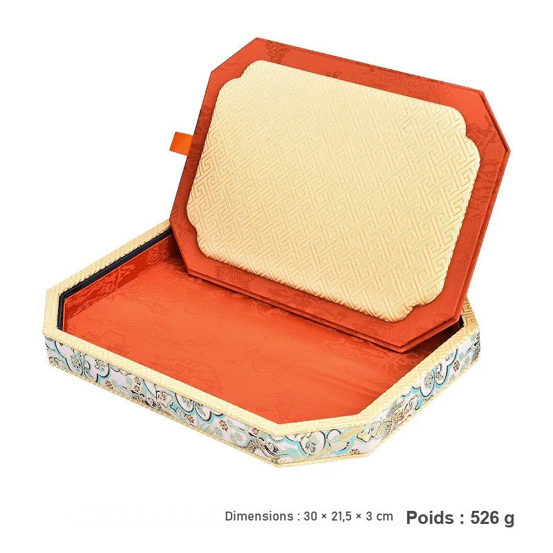 Boîte à bijoux brocart avec couvercle – plateau trèfle vert et bleu argenté avec couvercle