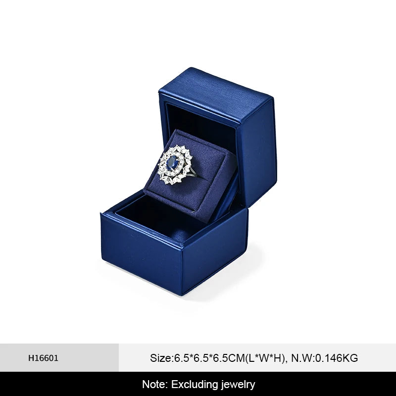 Boîte Bague Cuir Bleu Couple Mariage Diamant