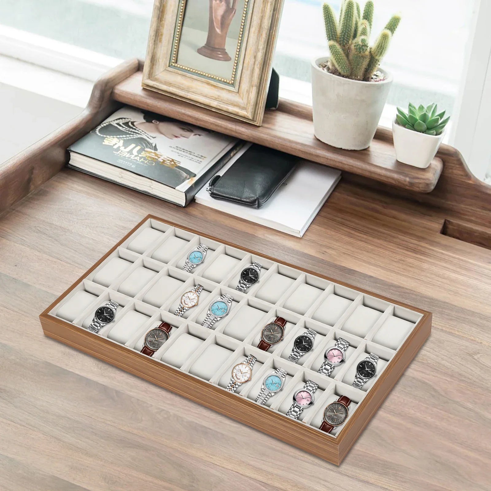 Coffret Présentoir Bois 30 Compartiments Montres