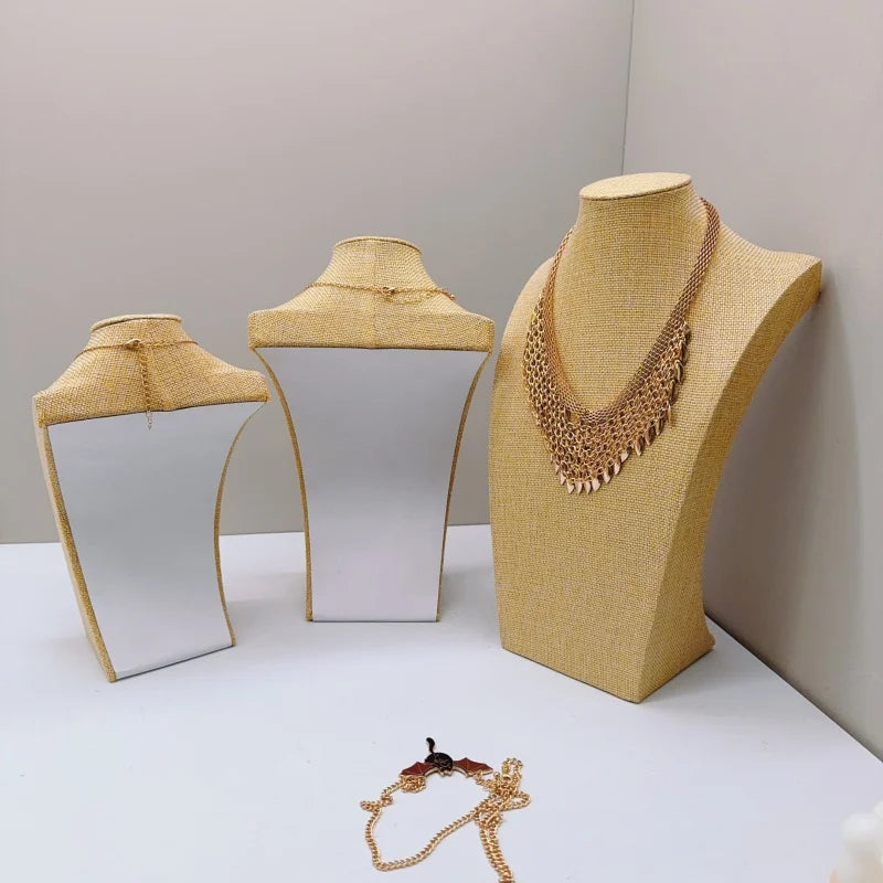 Présentoir Collier Buste Coton Lin Naturel