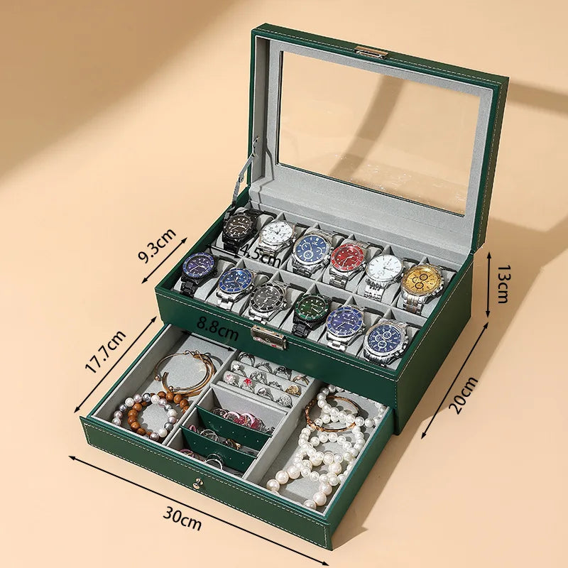 Boîte Montres Cuir Litchi Vitrine Multi-Capacité