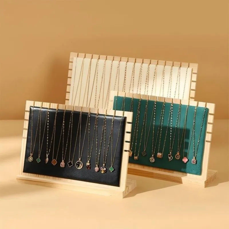Présentoir Collier Bois Simili Cuir Plat