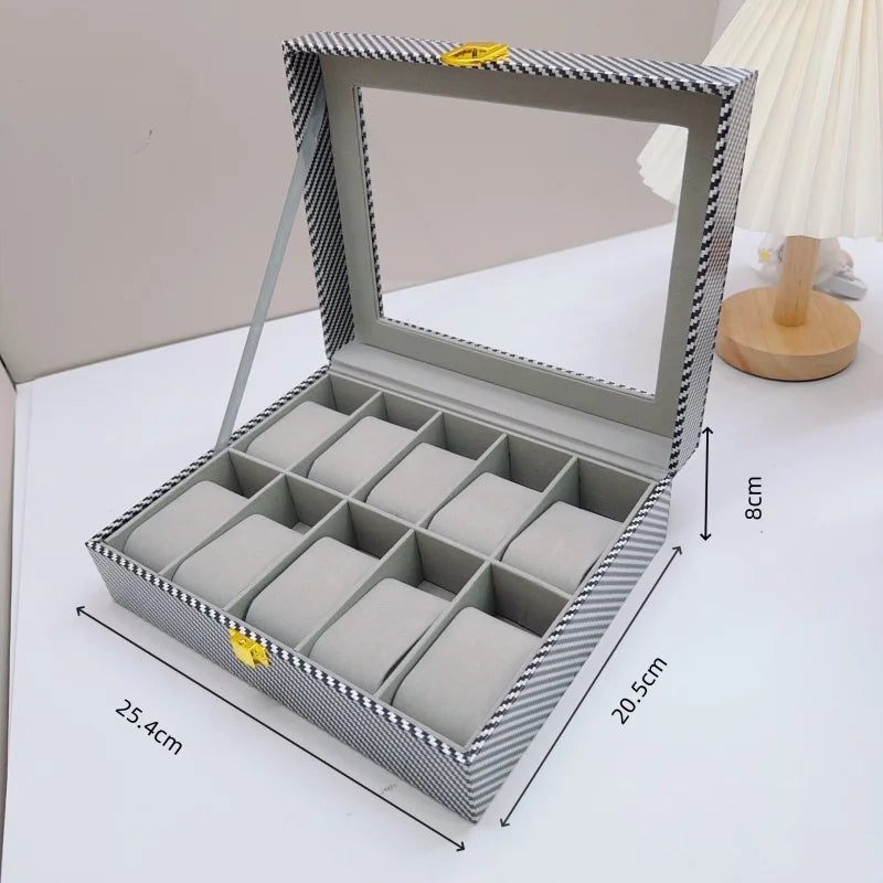 Boîte Montres Cuir Fibre Carbone Vitrine Multi-Places