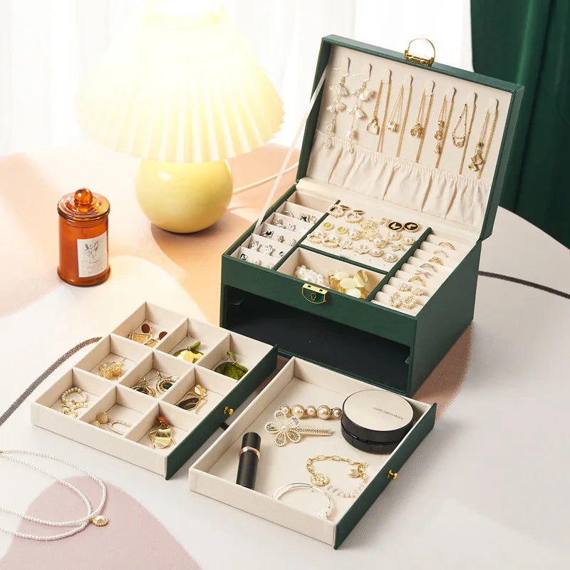 Boîte à Bijoux Simili Cuir Velours Serrure 3 Tiroirs