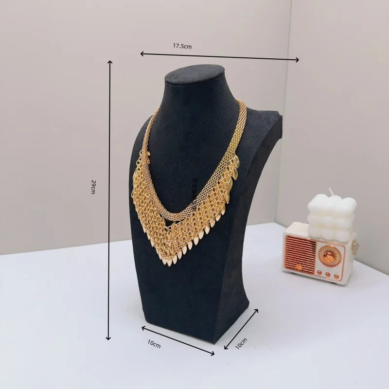Présentoir Collier Buste Velours Toile de Jute
