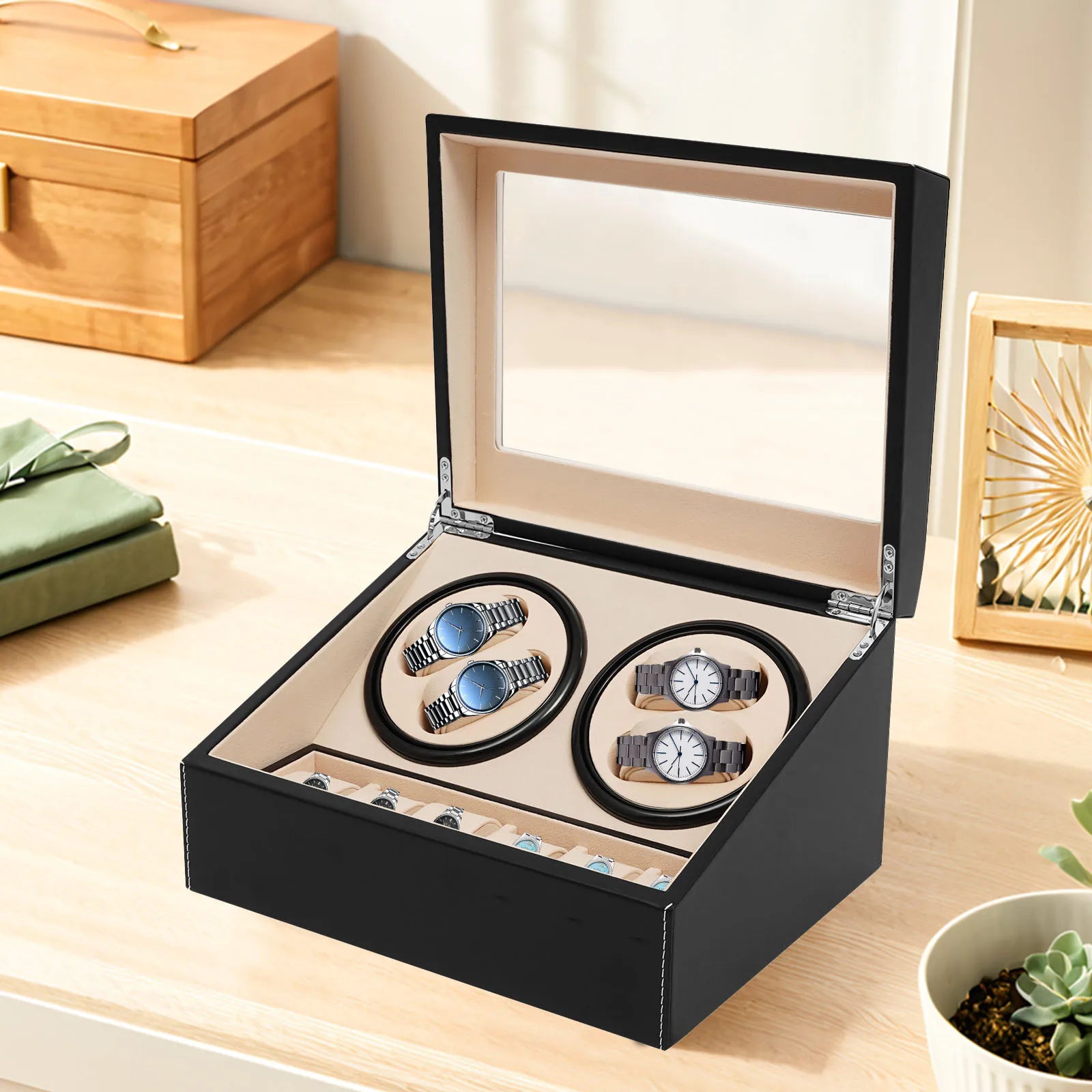 Coffre Fort Montre Cuir 10 Remontoirs Rotatif