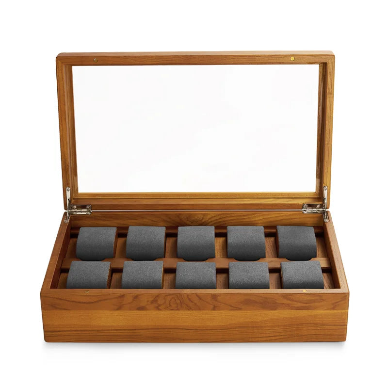 Coffret Montres Bois Massif 10 Places Vitrine