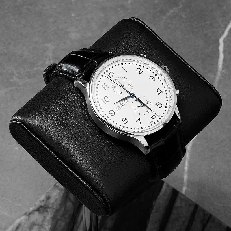 Présentoir Montre Marbre Cuir Acier Luxe