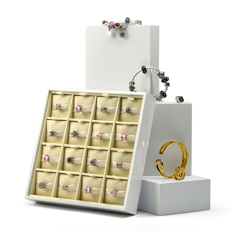Plateau Bijoux Velours Perles Blanches