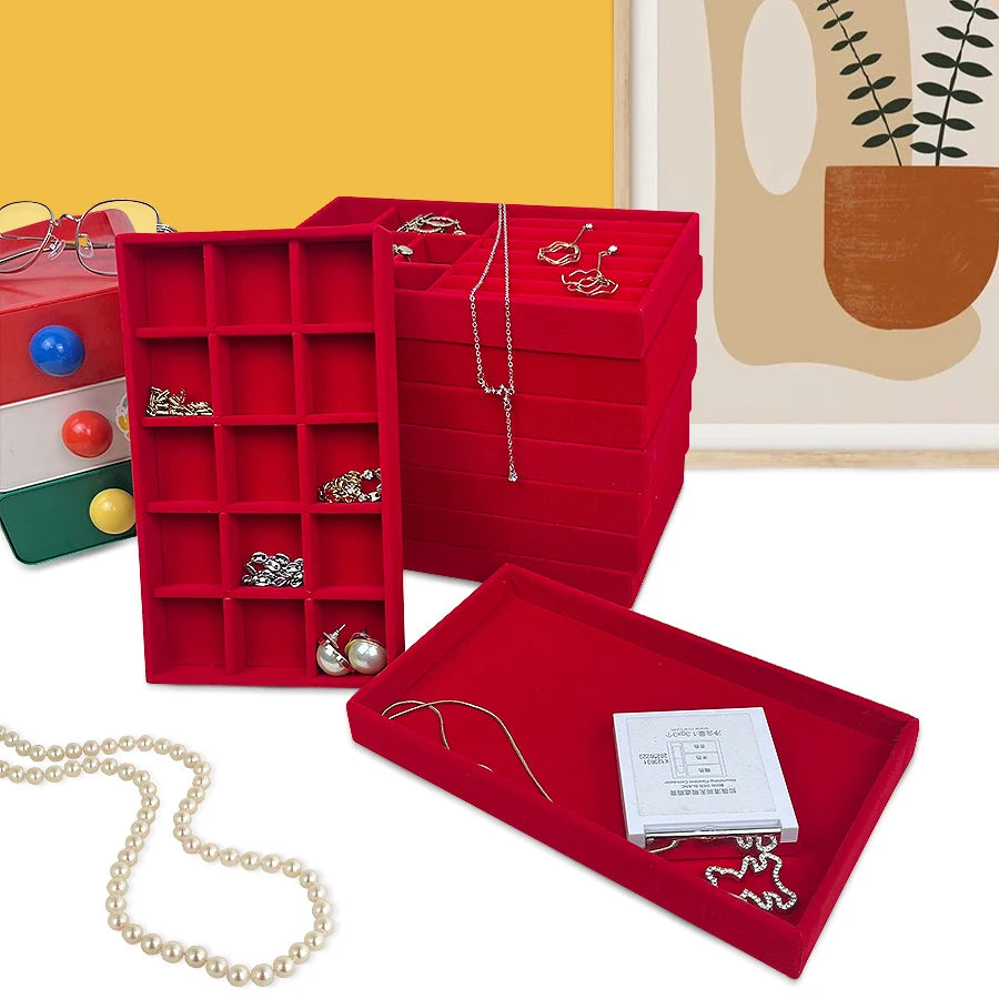 Plateau Bijoux Velours Rouge Multi Configurations