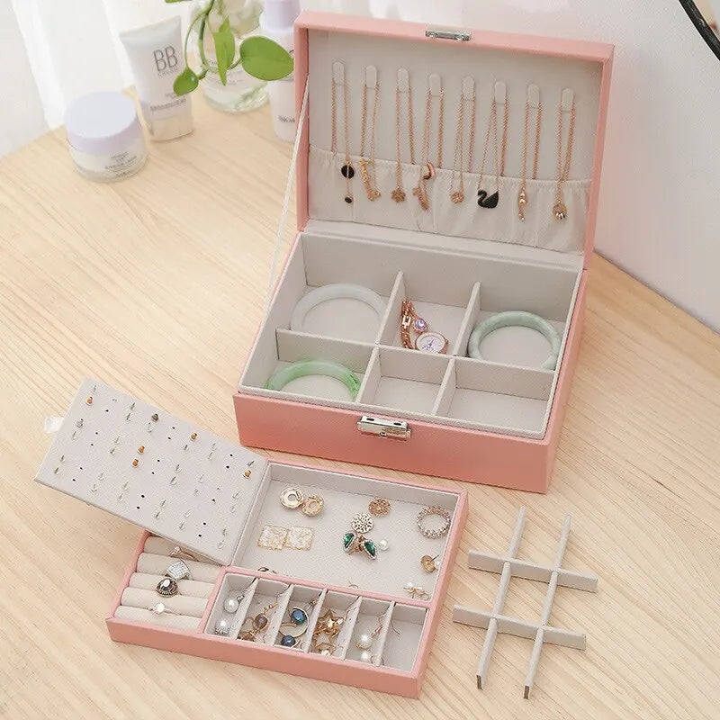Boite Bijoux Cuir Velours Double Niveau