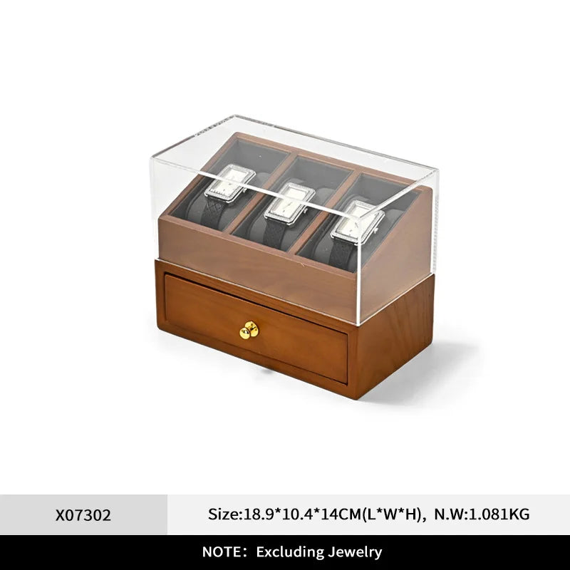 Boîte Montre Bois 6 Grilles Bicouche Vitrine