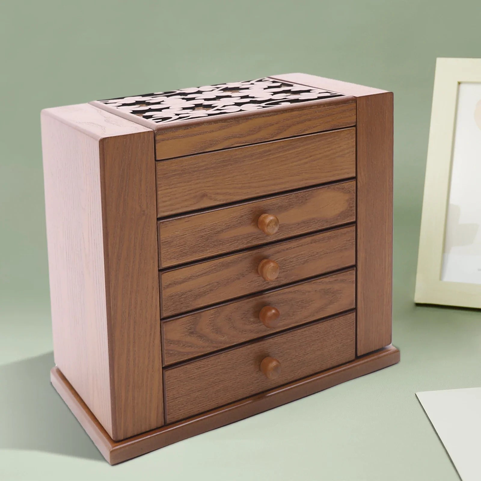 Boîte à Bijoux Bois 4 Tiroirs Miroir Intégré