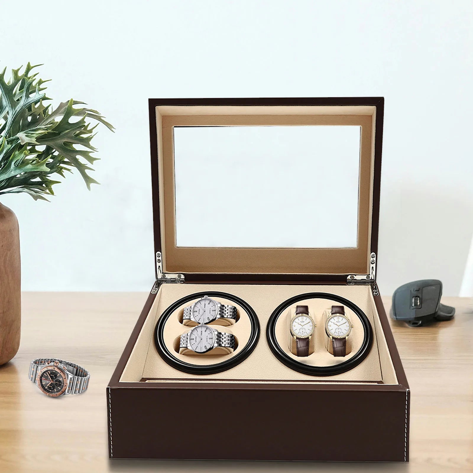 Coffre Fort Montre Cuir 10 Remontoirs Rotatif