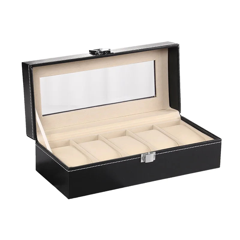 Boîte Montre Cuir Verre Noir Emplacements