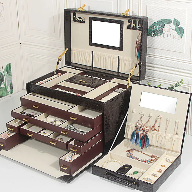 Boîte Bijoux Cuir Croco Luxe Grand Format