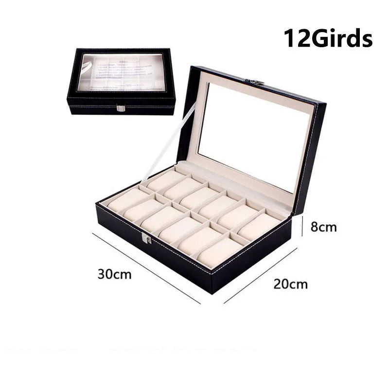 Boite Montre Cuir Beige Vitrine Verre Classique