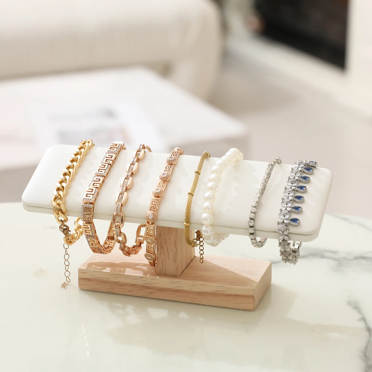 Présentoir Bracelet Bois Velours Cuir Forme T
