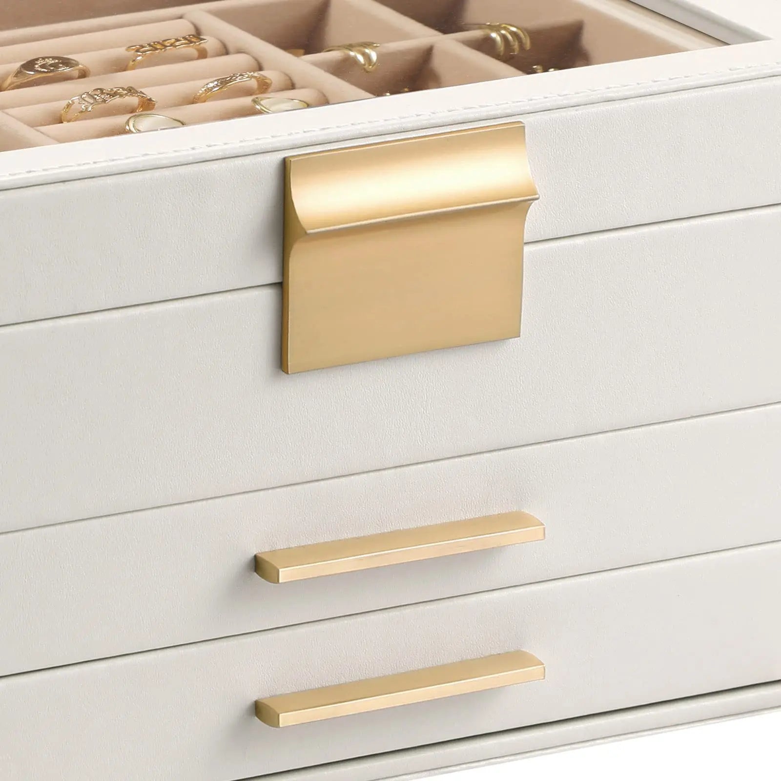 Boîte Bijoux Simili Cuir Velours Blanc Compact