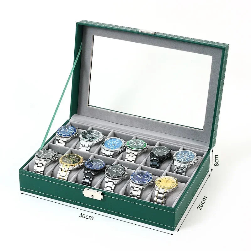 Coffret Montres Cuir Vitrine Verre 12 Emplacements