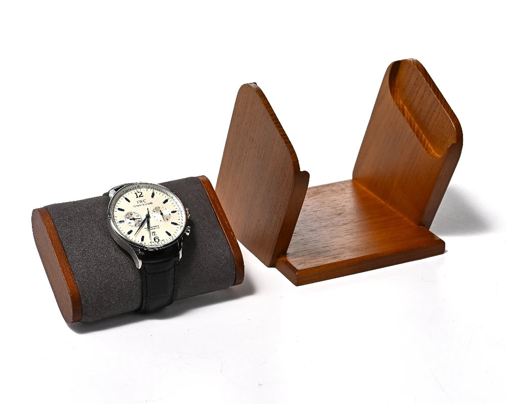 Présentoir Montre Bois Massif Velours Cuir