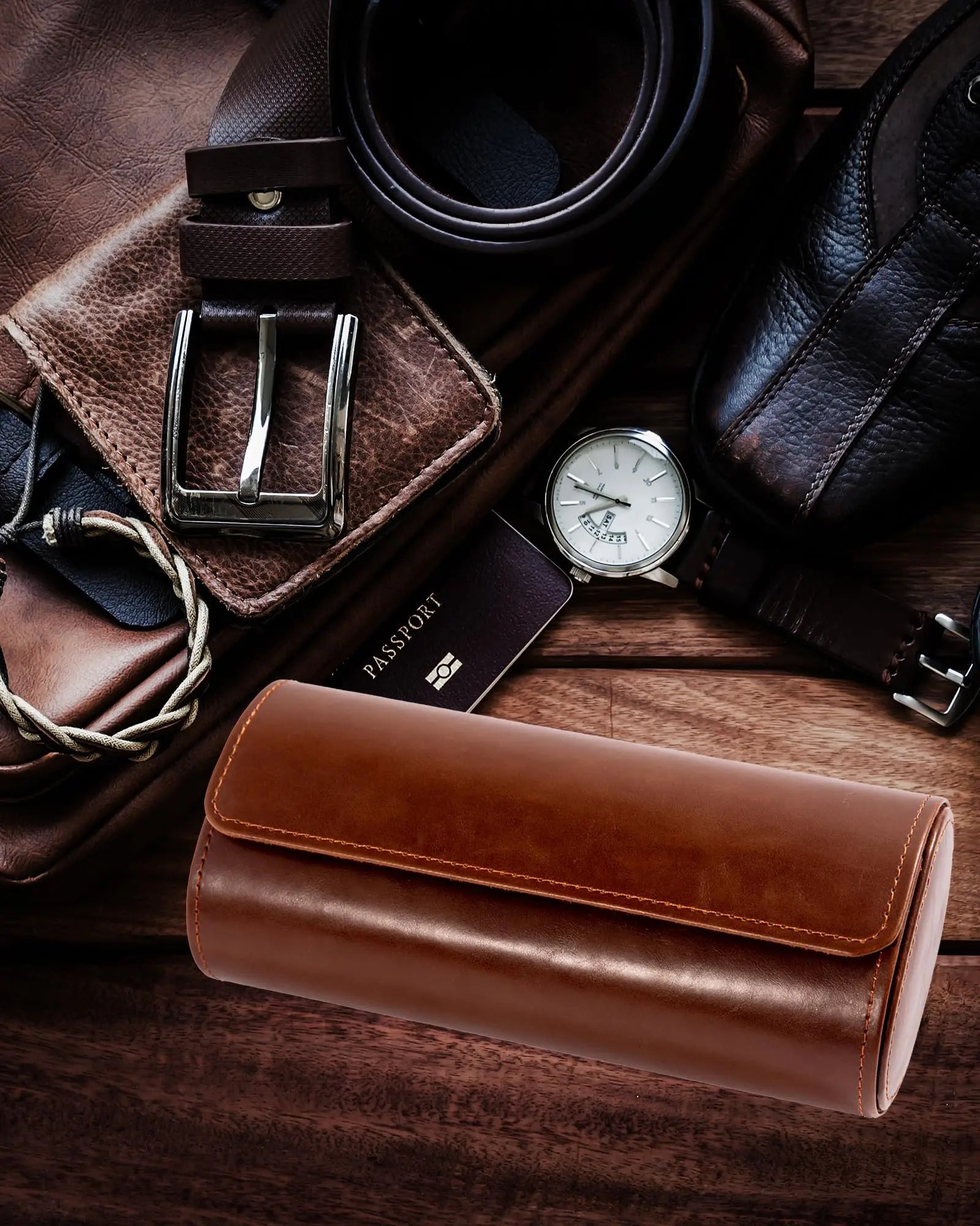 Étui Montre Cuir Voyage Artisanal Texture