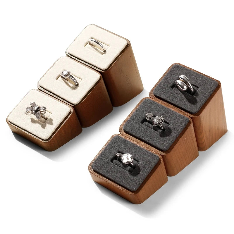 Présentoir Bague Bois Cuir Vitrine Trio