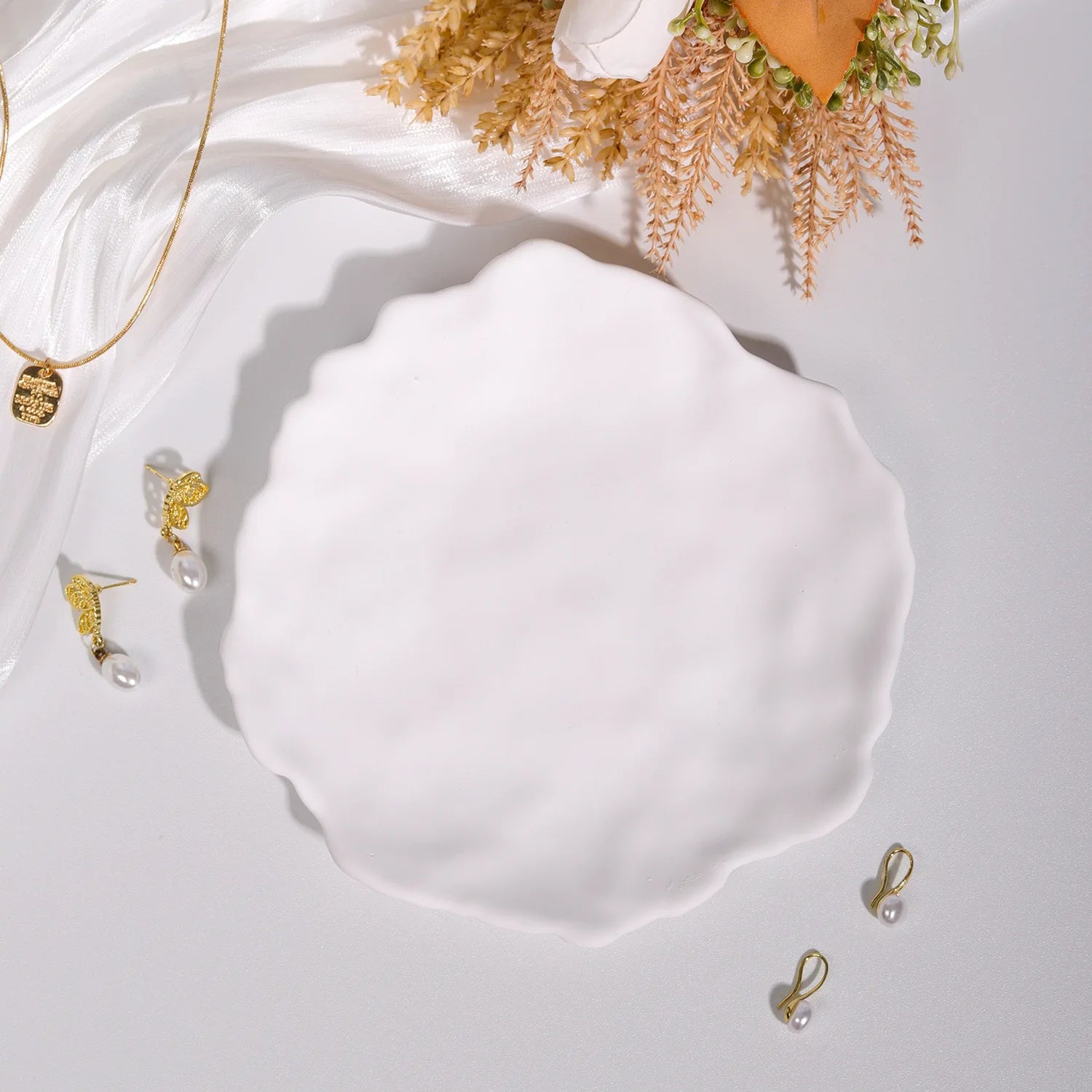 Plateau Pierre Gypse Blanc Bague Boucle Oreille Bijoux