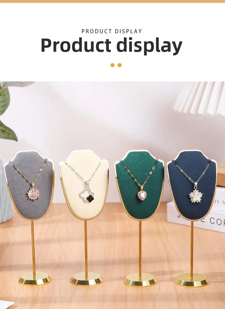 Présentoir Collier Velours Métal Doré Trompette