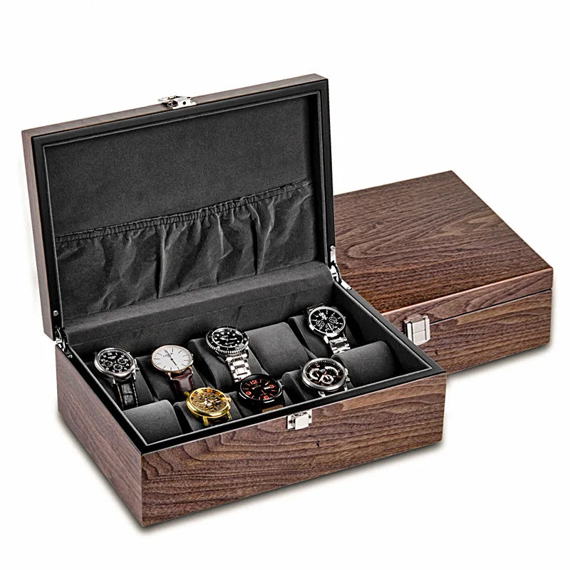Boîte Montres Bois 10 Places Compartiments Larges