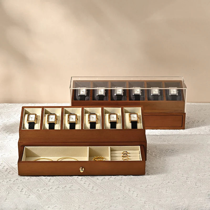 Boîte Montre Bois Double Étage Coffret 6 Places