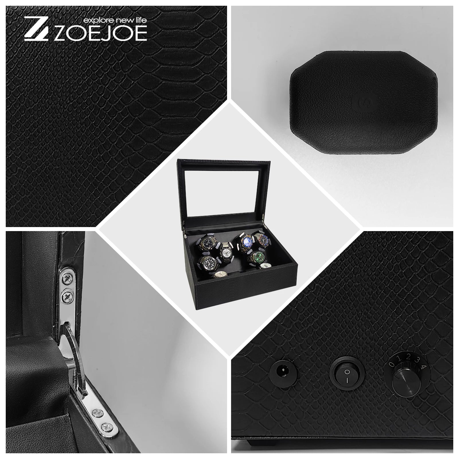 Remontoir Montre Automatique Cuir Coffre 6 Slots