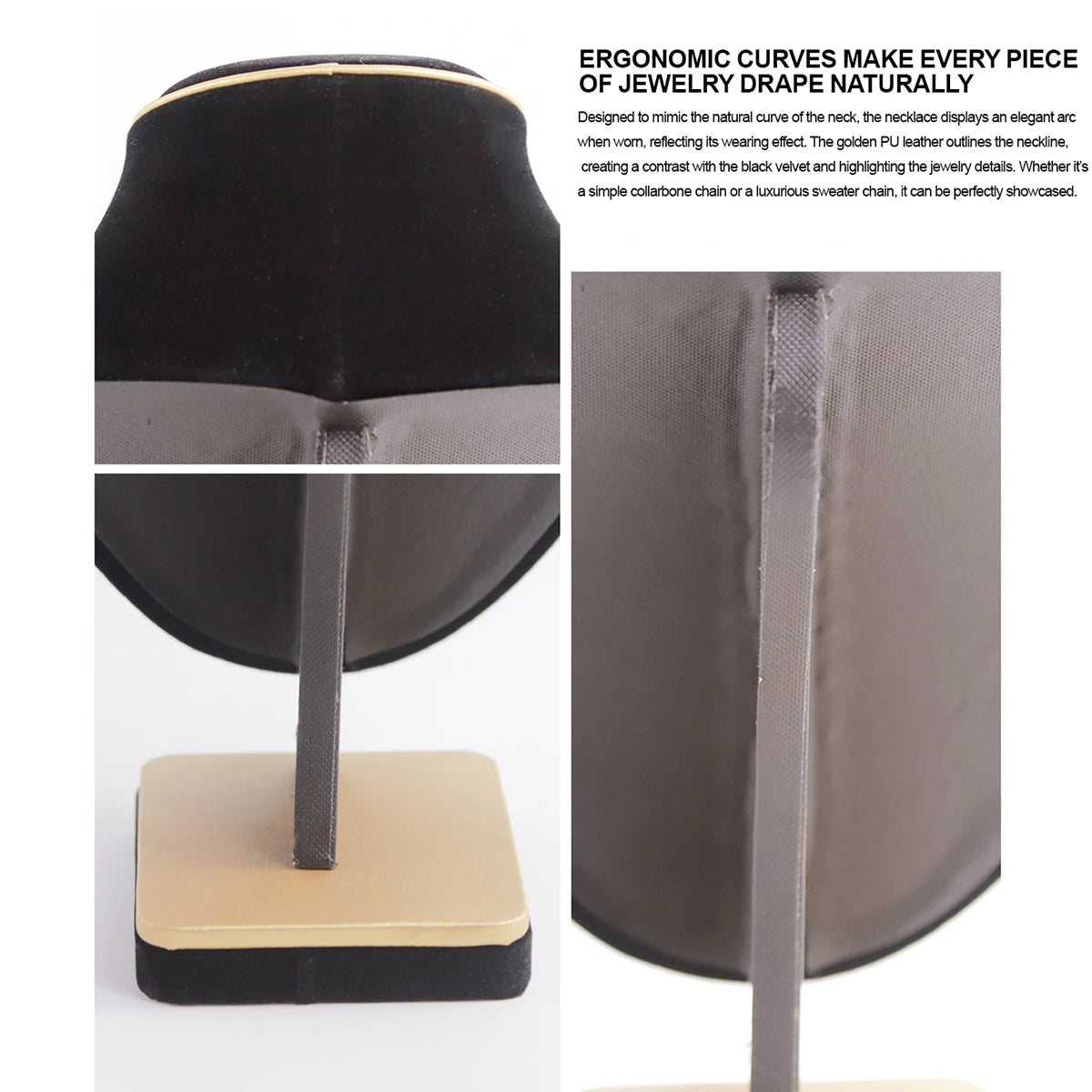 Présentoir Collier Buste Velours Noir Mat
