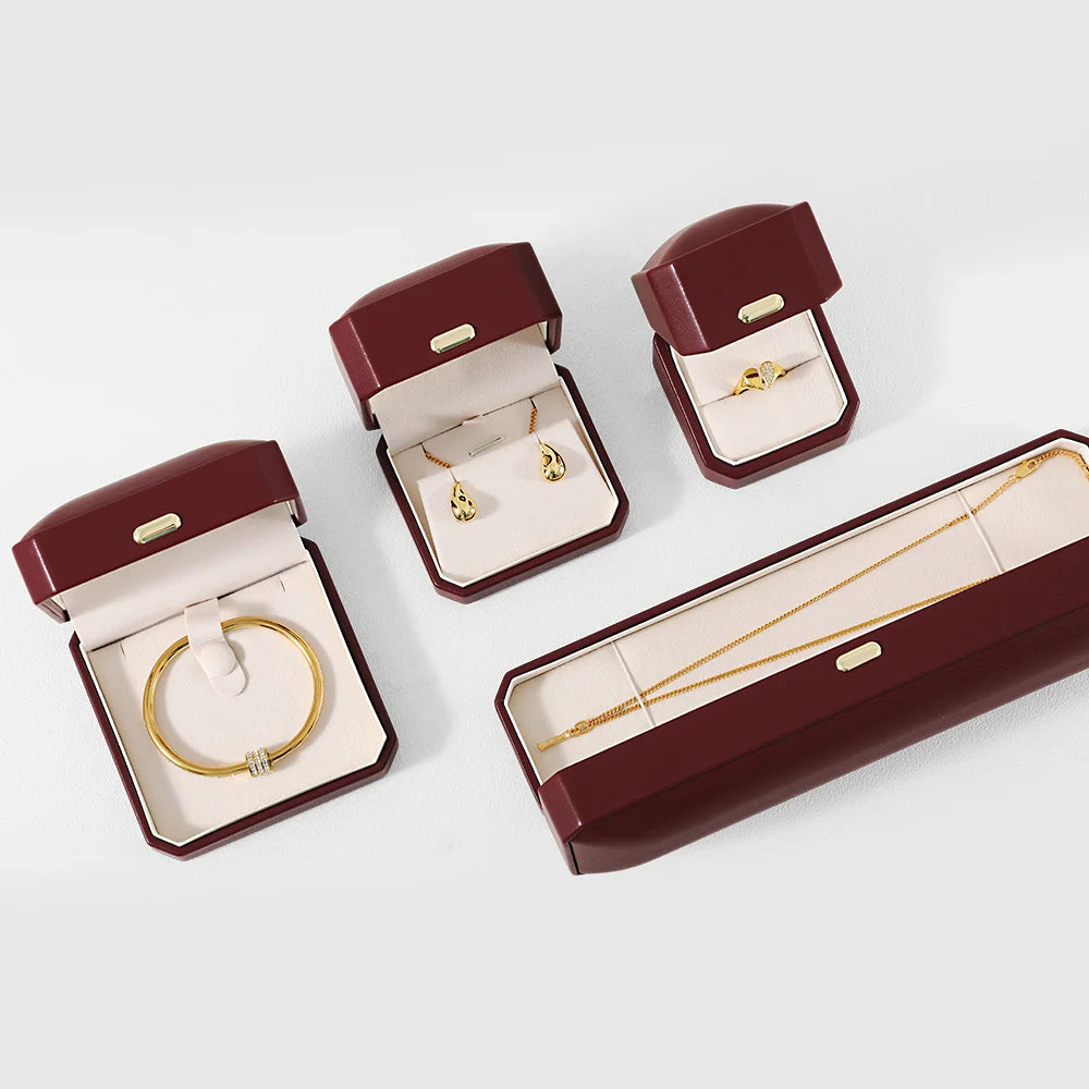 Boîte Cuir Bijoux Bague Boucle Oreille Coffret Cadeau