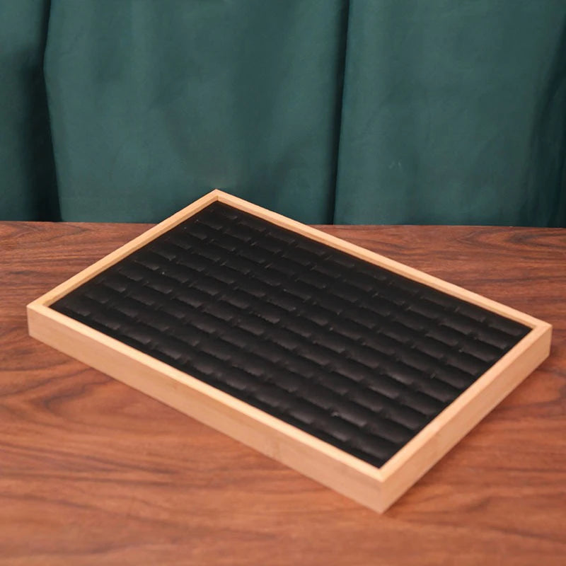 Plateau Bagues Bois Velours 100 Compartiments