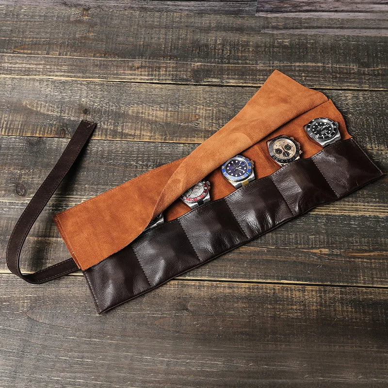 Etui Montre Cuir Enroulable 6 Places Voyage