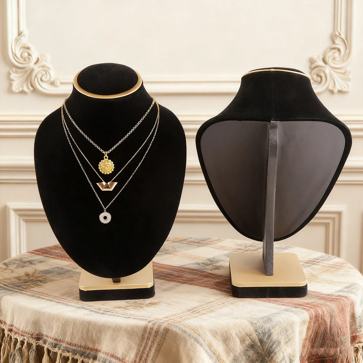 Présentoir Collier Buste Velours Noir Mat