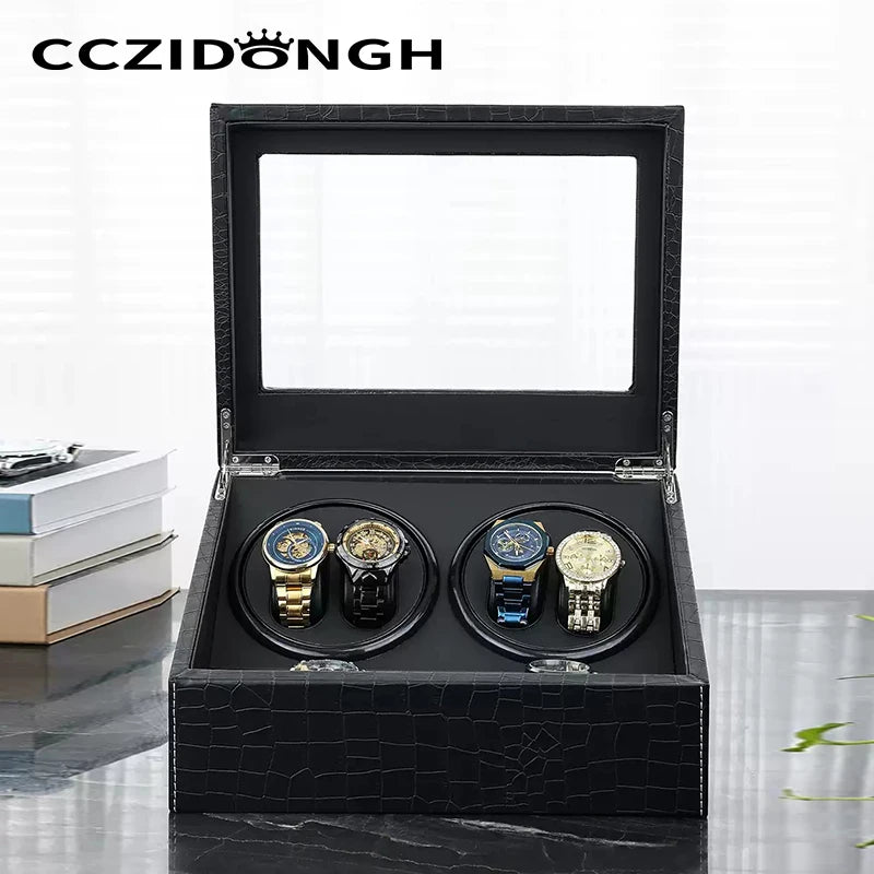 Coffre Fort Montre Cuir Crocodile Rotatif Remontoir