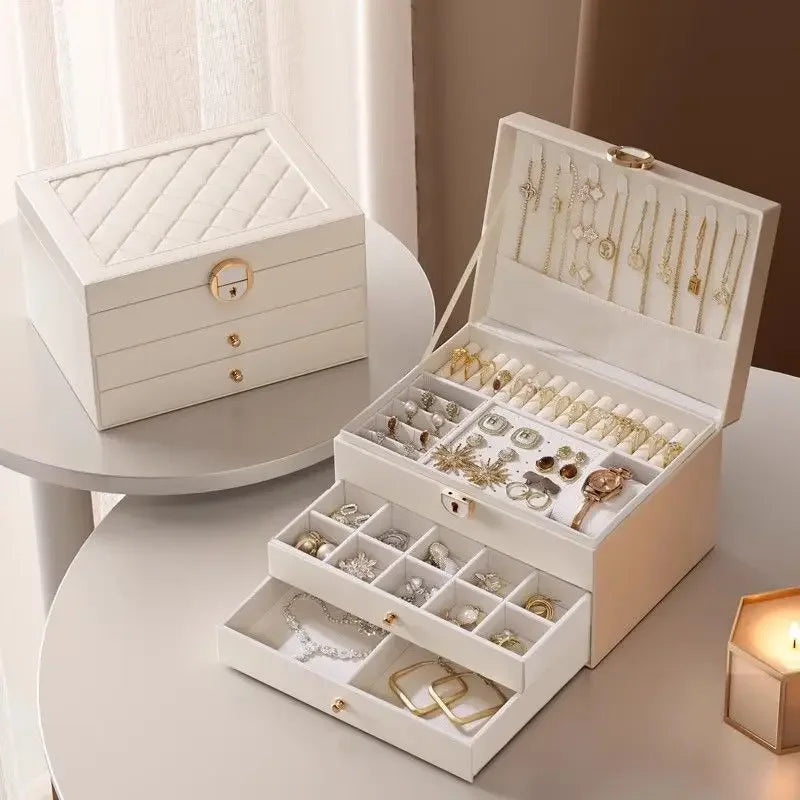 Boite Bijoux Cuir Velours Double Niveau Matelasse