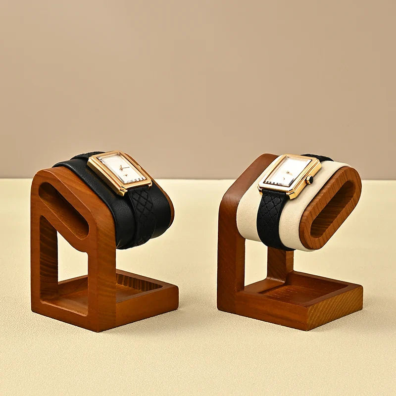 Présentoir Montre Bois Massif Double Microfibre