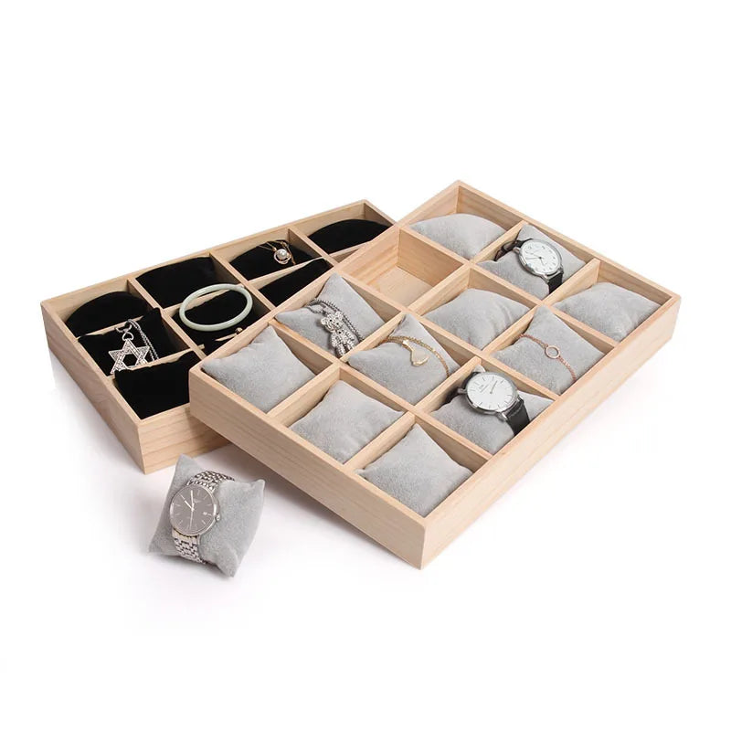 Présentoir Montre Bois Massif 12 Coussins