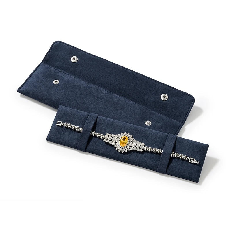 Pochette bijoux velours – grande pochette collier beige avec son insert