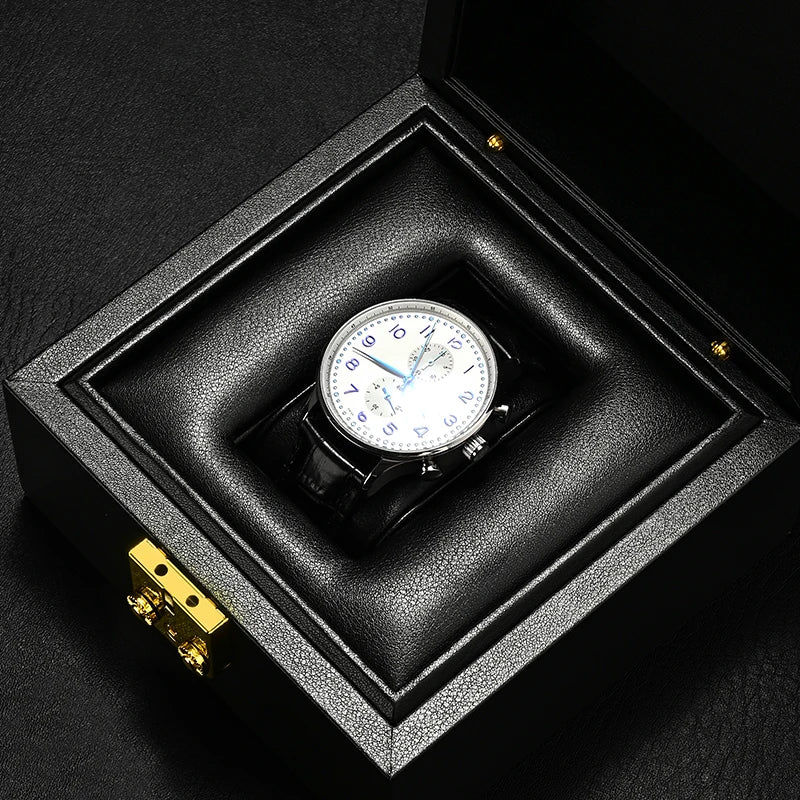 Étui Montre Cuir Noir Premium Rangement