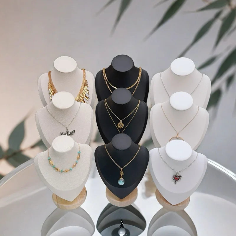 Présentoir Collier Buste Velours Bois
