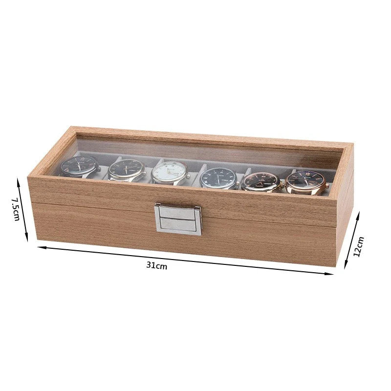 Boîte Montre Bois Noyer Velours 6 Emplacements