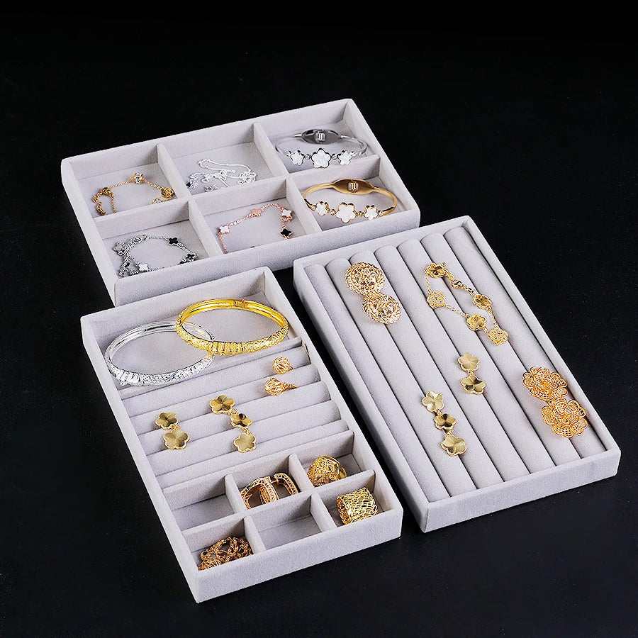 Plateau Bijoux Velours Floqué Ensemble 8 Pièces