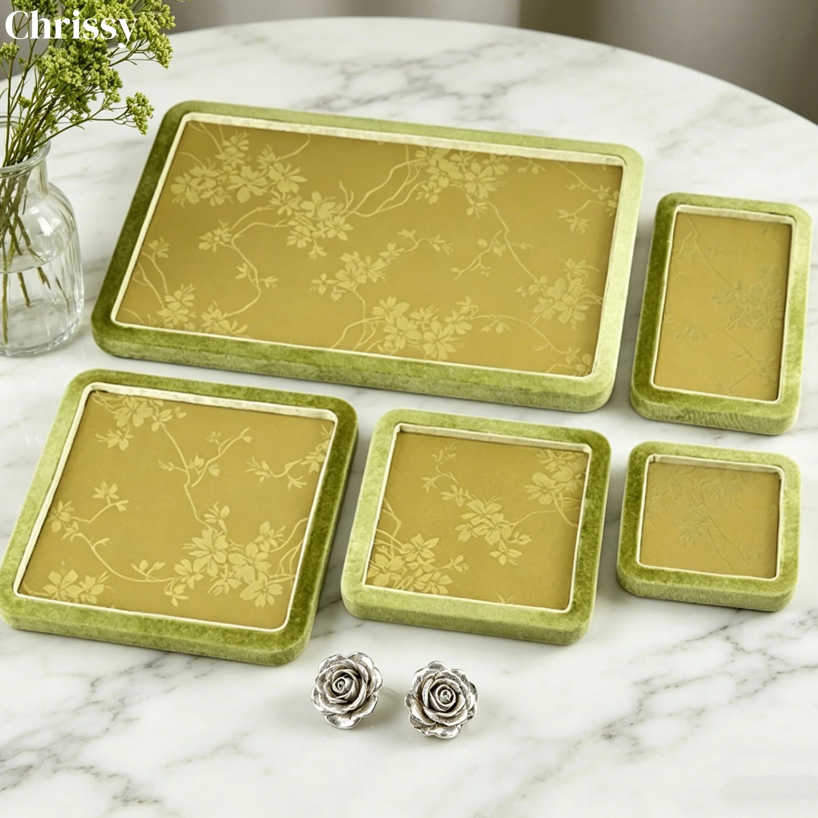 Plateau Bijoux Velours Brodé Chinois Perles